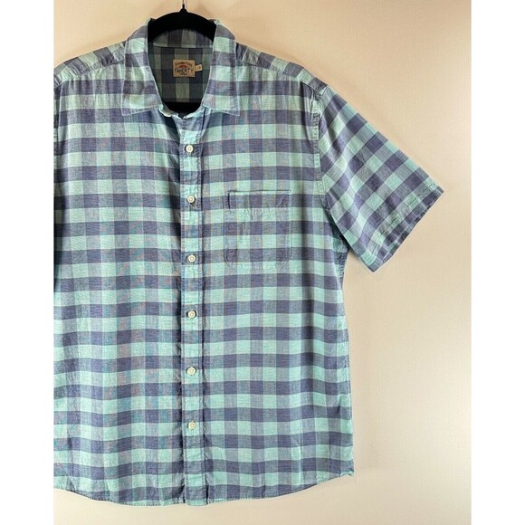 Faherty Mens Button Up Shirt Blue Ventura Short Sleeve Linen Plaid Stretch Large - Picture 6 of 10